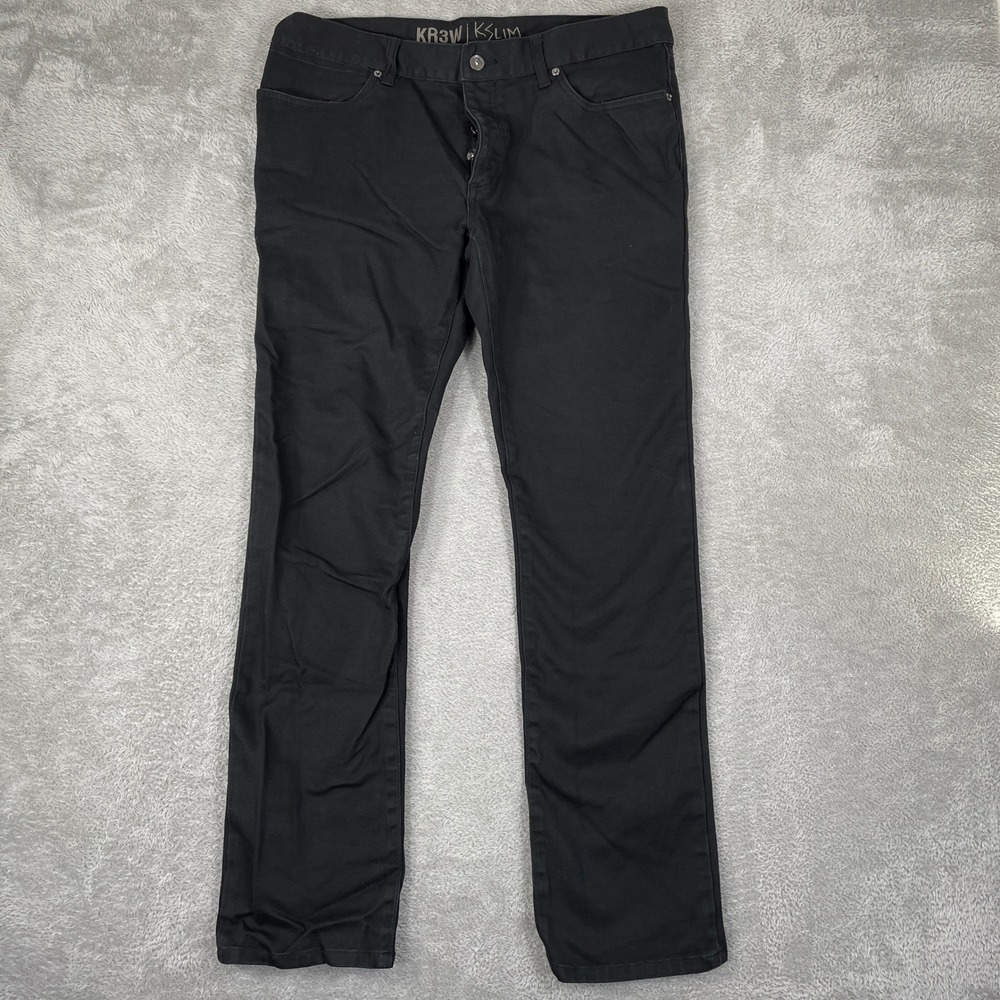 KR3W K-Slim Pants Mens 36x31 Black Button Fly Skater Streetwear Chino